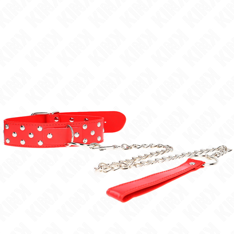 KINK - COLLIER RIVET ANNEAU AVEC CEINTURE 65 CM ROUGE AJUSTABLE 36-50 CM X 3,8 CM KINK COLLAR & GAG