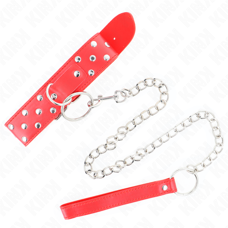 KINK - COLLIER RIVET ANNEAU AVEC CEINTURE 65 CM ROUGE AJUSTABLE 36-50 CM X 3,8 CM KINK COLLAR & GAG