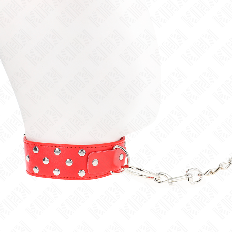 KINK - COLLIER RIVET ANNEAU AVEC CEINTURE 65 CM ROUGE AJUSTABLE 36-50 CM X 3,8 CM KINK COLLAR & GAG