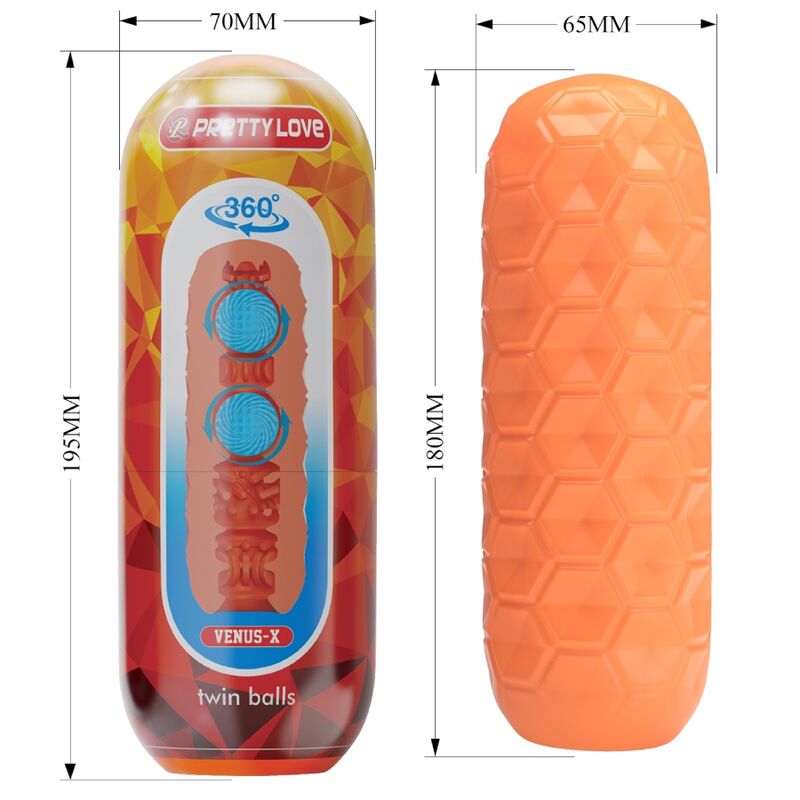 PRETTY LOVE - MASTURBATEUR POUR HOMME À DEUX BOULES ORANGE PRETTY LOVE FLIRTATION