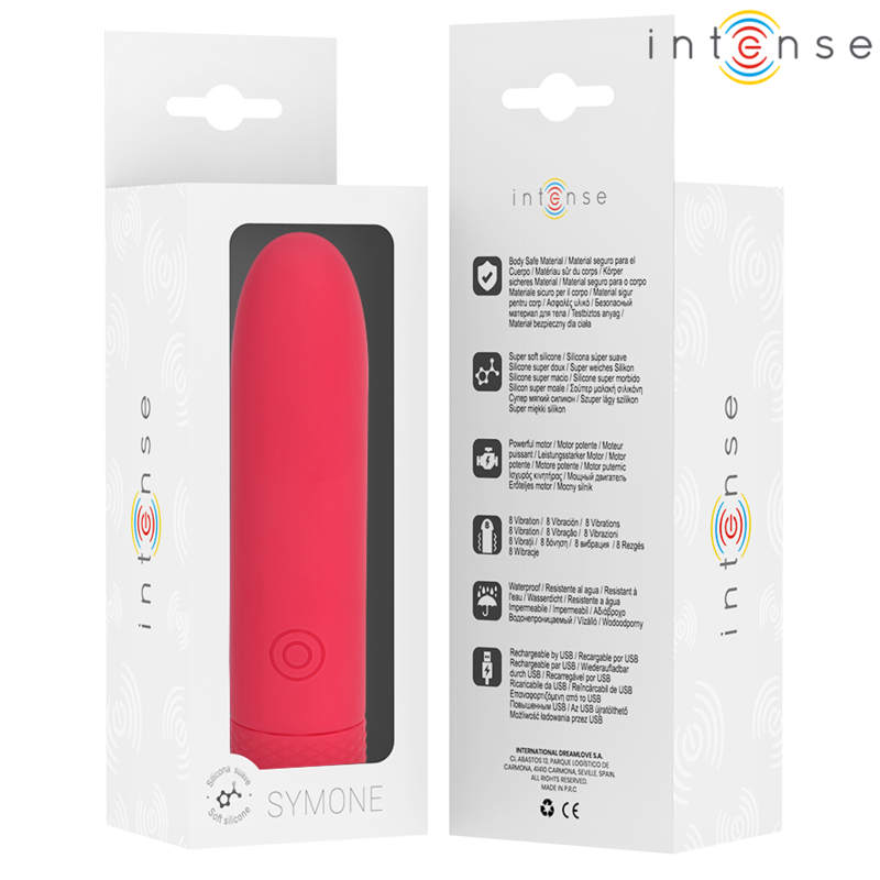 INTENSE - SYMONE BULLET VIBRANT RECHARGEABLE USB 8 VIBRATIONS ROUGE 10 X 2,2 CM INTENSE FUN