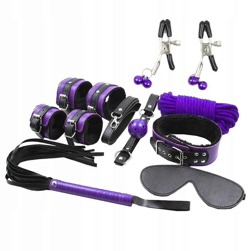 SECRETPLAY - BDSM SET 8PCS PURBLE / NOIR. SECRETPLAY 100% FETISH