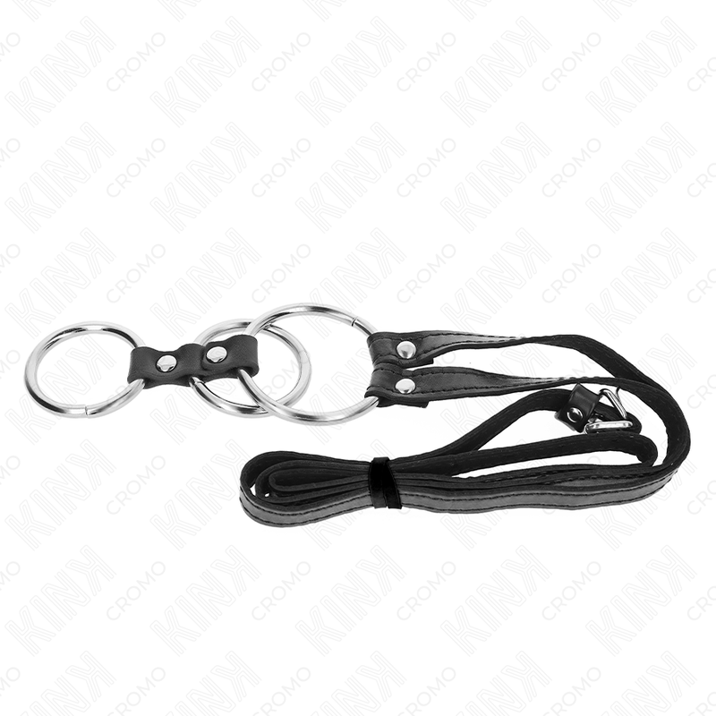 KINK - ANNEAU PÉNIS TRIPLE MÉTAL 3,8 CM À 5 CM AVEC CEINTURE EN CUIR 112 CM KINK RING POWER