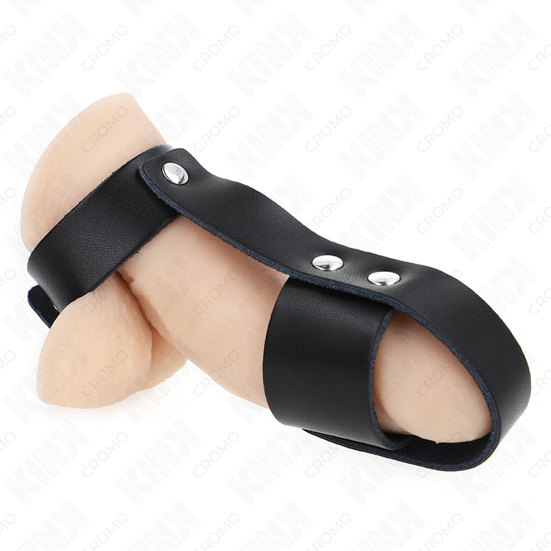 KINK - ANNEAU DE CAGE À PÉNIS EN CUIR AVEC SÉPARATEUR DE BALLES RÉGLABLE KINK RING POWER