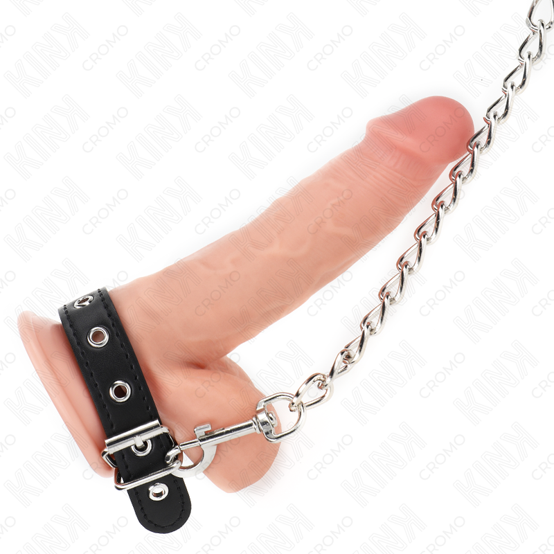 KINK - ANNEAU PÉNIS EN CUIR AVEC SANGLE 21,5 X 2 CM ET CHAÎNE EN MÉTAL 60 CM KINK RING POWER