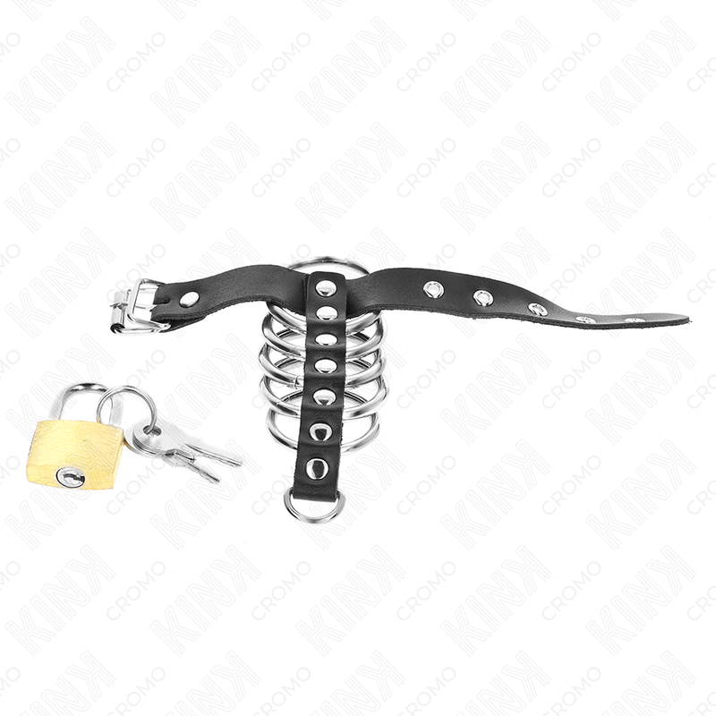 KINK - ANNEAU PÉNIS EN CUIR AVEC SANGLE DE VERROUILLAGE 21 X 2 CM ET 5 ANNEAUX MÉTALLIQUES DE 3 CM À 4 CM KINK RING POWER