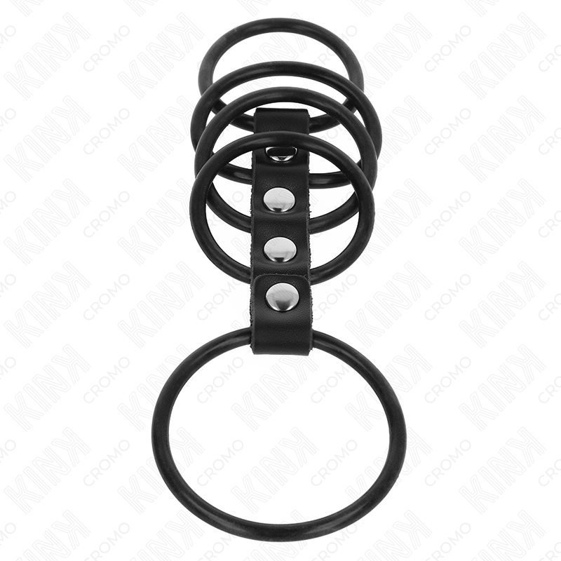 KINK - 5 ANNEAUX PÉNIS EN SILICONE DE 3,8 CM À 4,8 CM CONNECTÉS PAR DU CUIR KINK RING POWER