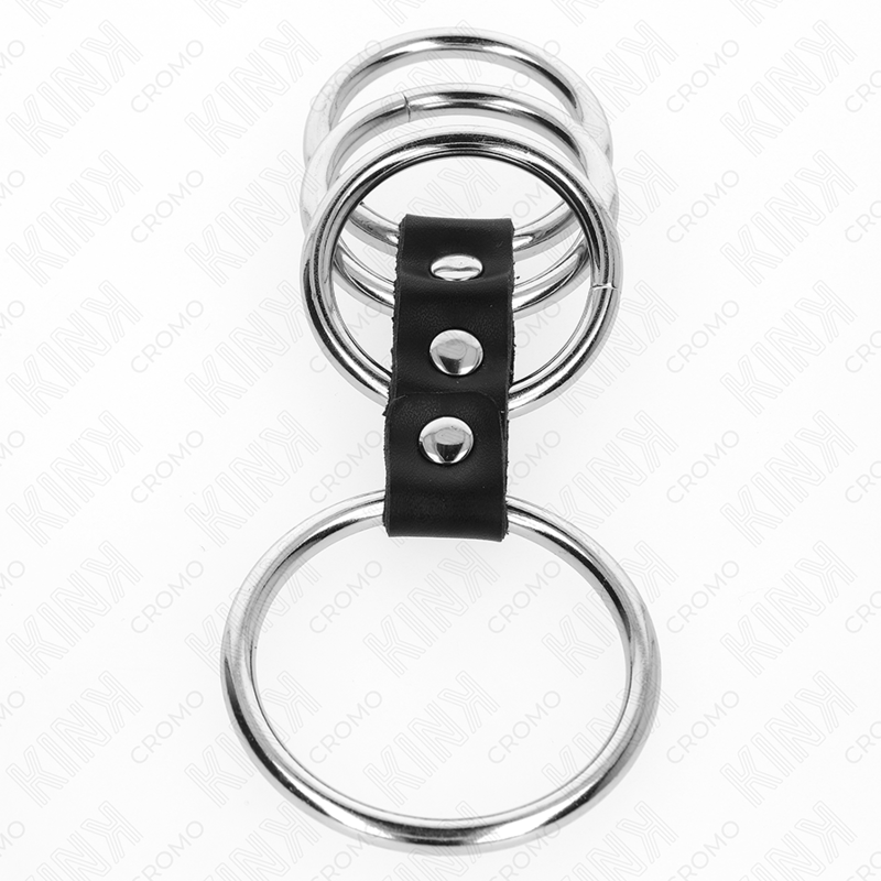 KINK - 4 ANNEAUX PÉNIS EN MÉTAL DE 3,7 CM À 5 CM CONNECTÉS PAR DU CUIR KINK RING POWER