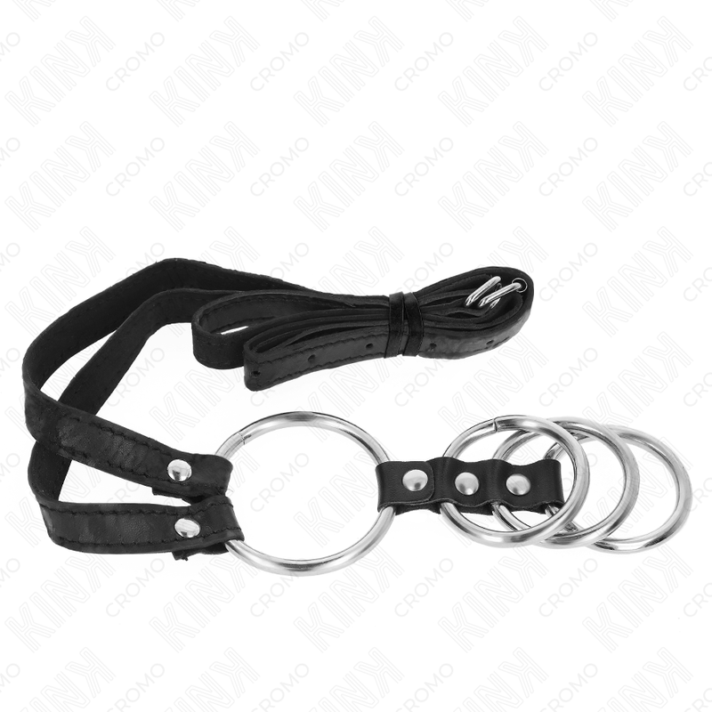 KINK - 4 ANNEAUX PÉNIS MÉTAL CONNECTÉS 3,8 CM À 5 CM AVEC CEINTURE CUIR 112 CM KINK RING POWER