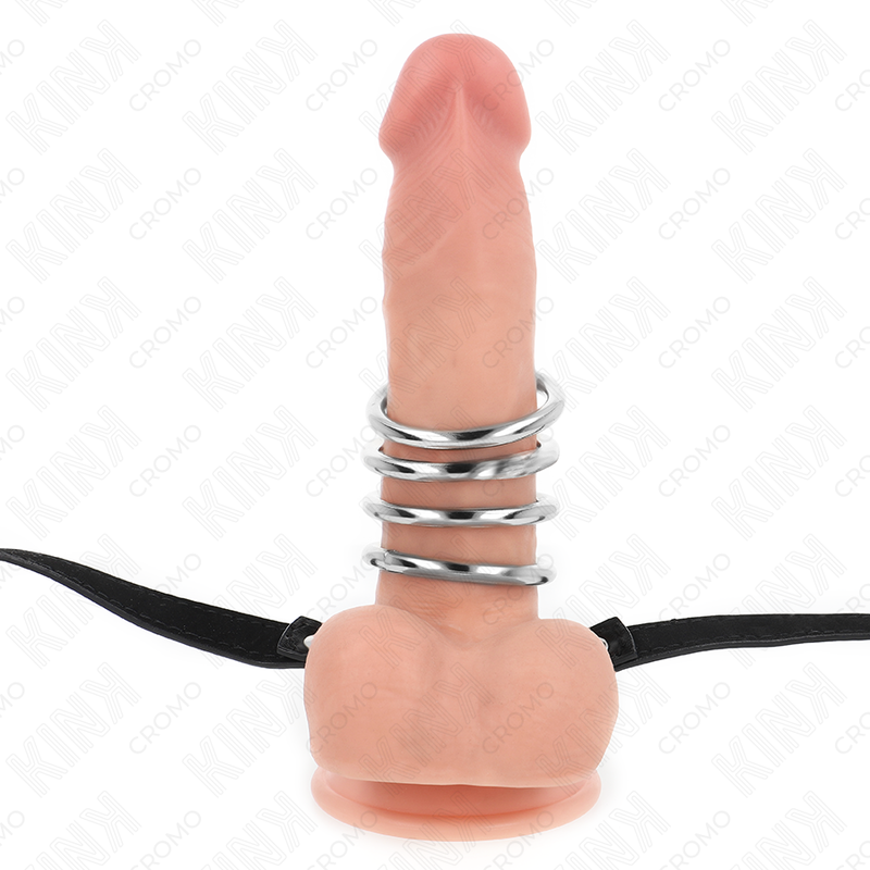 KINK - 5 ANNEAUX PÉNIS 3,8 CM À 5 CM MÉTAL AVEC CEINTURE CUIR 112 CM KINK RING POWER