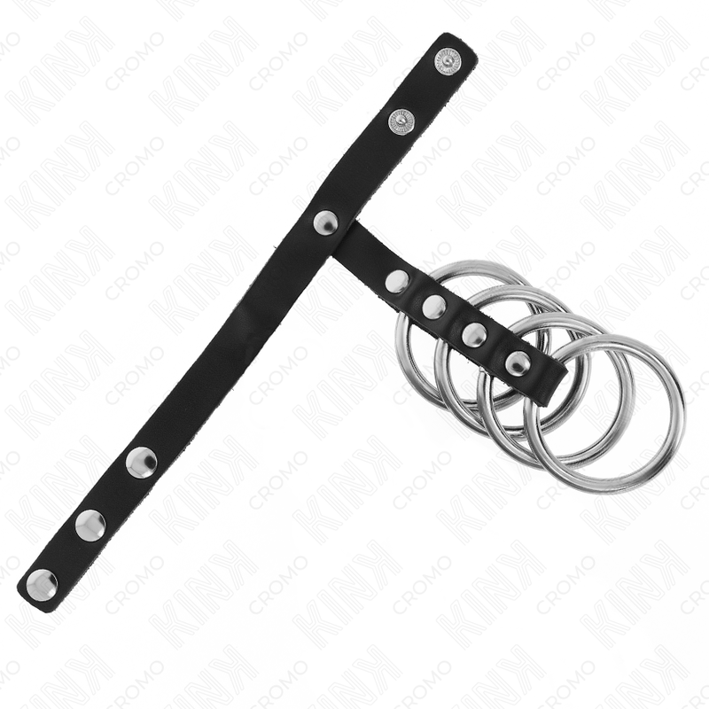 KINK - 4 ANNEAUX PÉNIS EN MÉTAL 3,8 CM CONNECTÉS AVEC SANGLE EN CUIR 22 X 1,5 CM ET FERMETURE À PRESSION KINK RING POWER