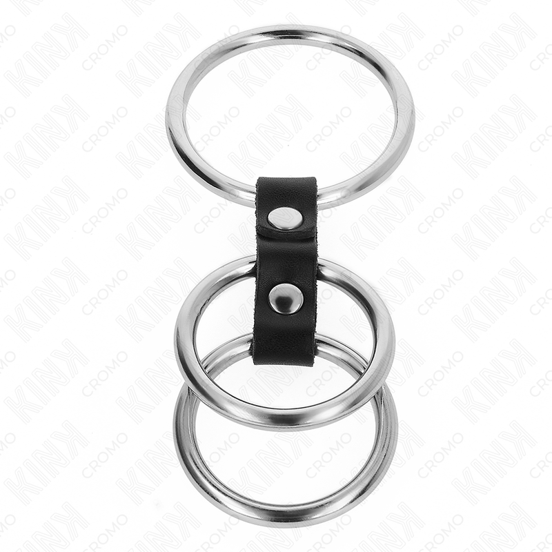 KINK - ANNEAU PÉNIS TRIPLE MÉTAL 3,7 CM À 5 CM CONNECTÉ AU CUIR KINK RING POWER