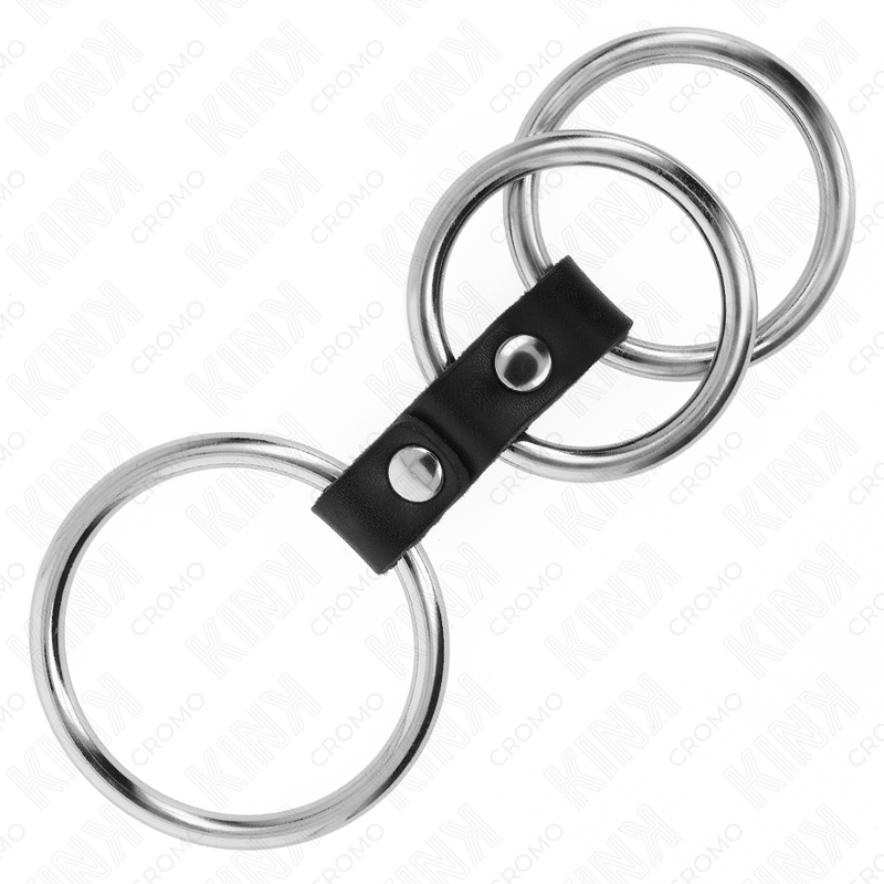 KINK - ANNEAU PÉNIS TRIPLE MÉTAL 3,7 CM À 5 CM CONNECTÉ AU CUIR KINK RING POWER