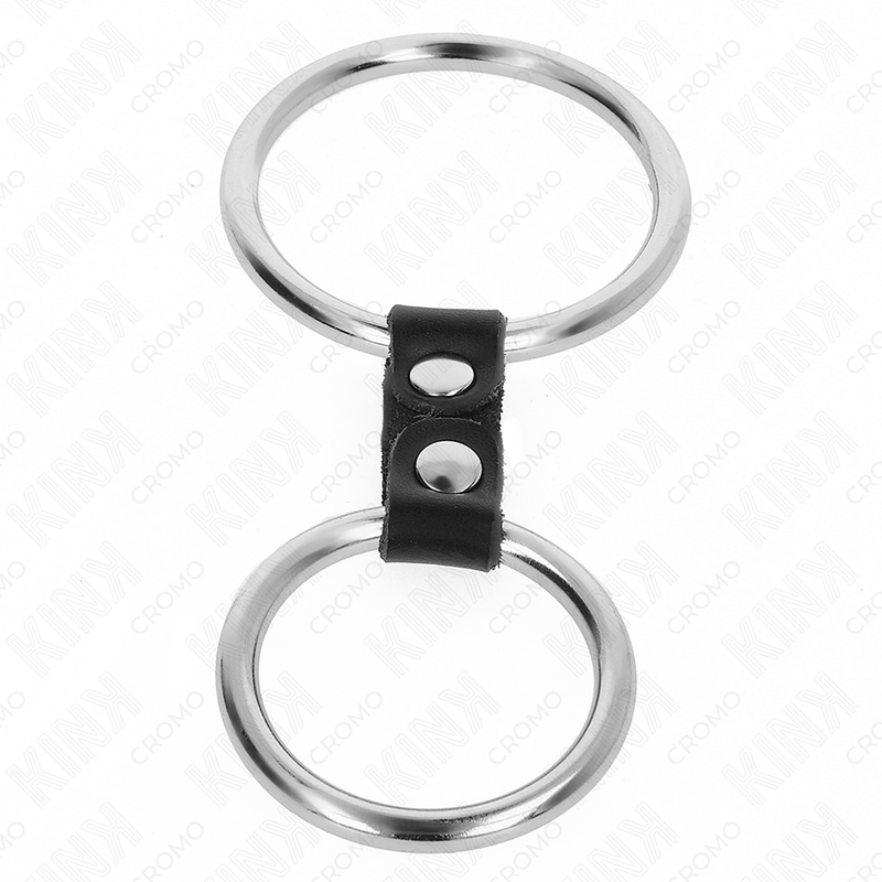 KINK - DOUBLE ANNEAU PÉNIS EN MÉTAL DE 3,7 CM À 5 CM RELIE PAR SANGLE EN CUIR MODÈLE 2 KINK RING POWER
