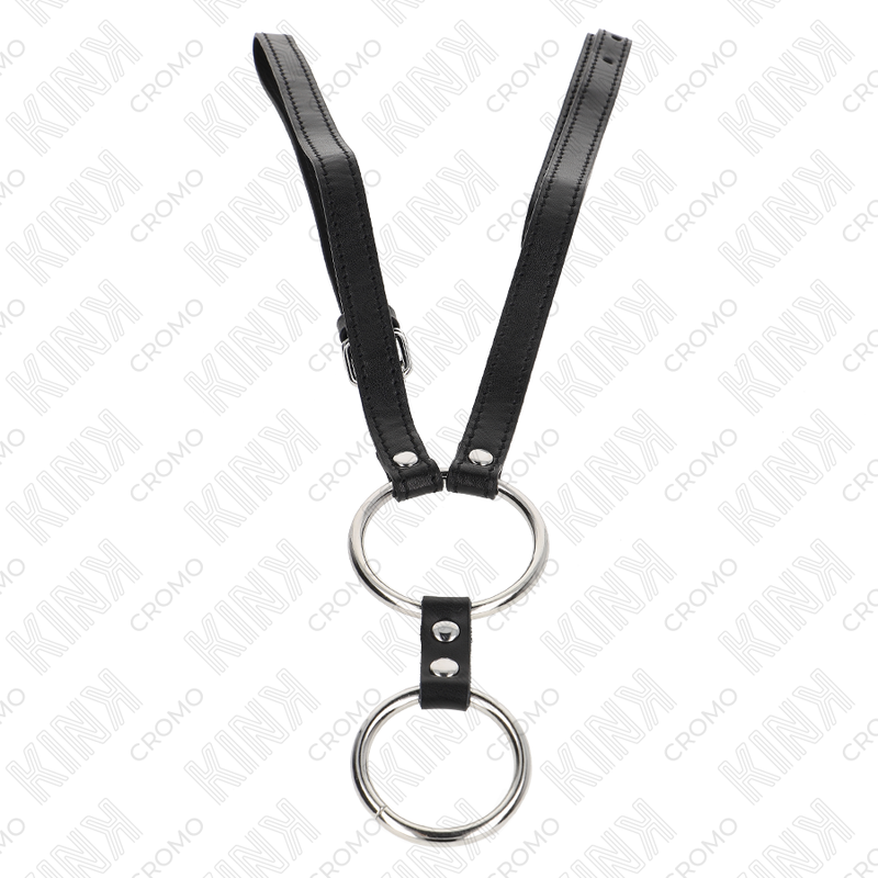 KINK - DOUBLE ANNEAU PÉNIS EN MÉTAL 3,8 CM À 5 CM AVEC CEINTURE EN CUIR 112 CM KINK RING POWER