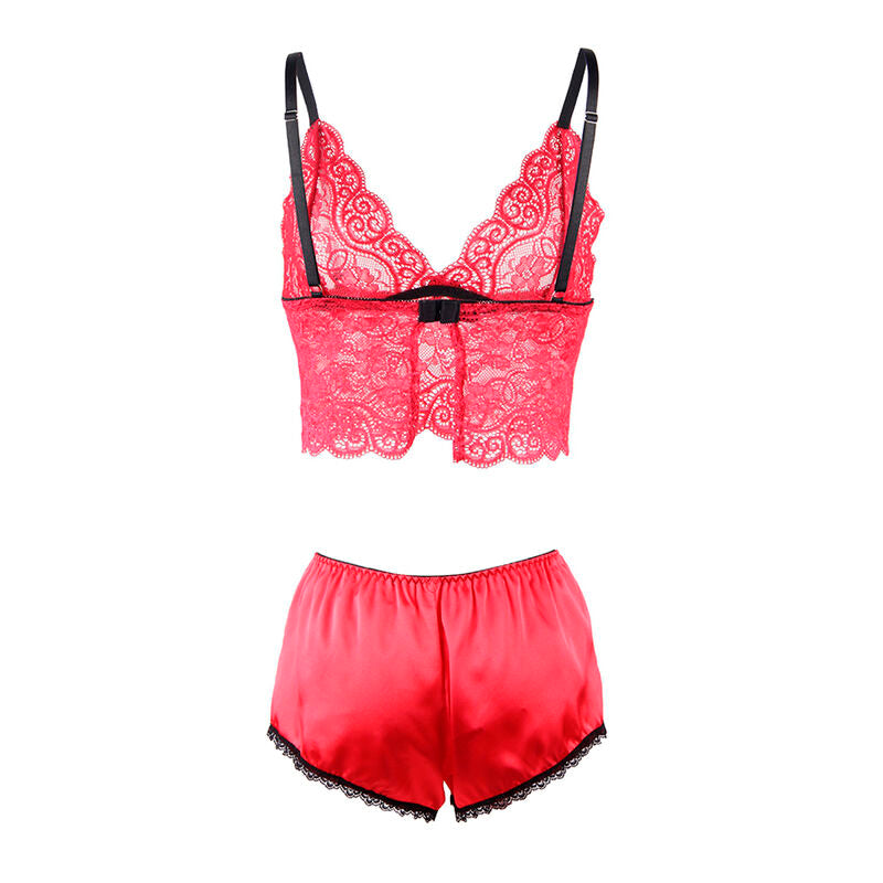 SUBBLIME - 953898 CHEMISIER DE NUIT EN SOIE ET DENTELLE + CULOTTE ROUGE S/M SUBBLIME SETS