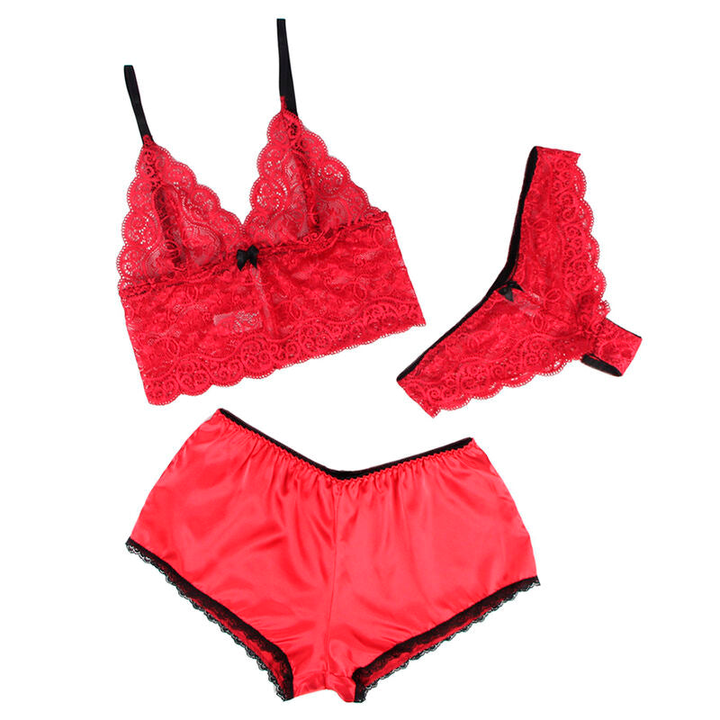 SUBBLIME - 953898 CHEMISIER DE NUIT EN SOIE ET DENTELLE + CULOTTE ROUGE S/M SUBBLIME SETS