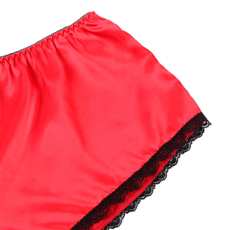 SUBBLIME - 953898 CHEMISIER DE NUIT EN SOIE ET DENTELLE + CULOTTE ROUGE S/M SUBBLIME SETS