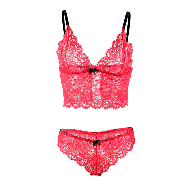 SUBBLIME - 953904 CHEMISIER DE NUIT EN SOIE ET DENTELLE + CULOTTE ROUGE L/XL SUBBLIME SETS