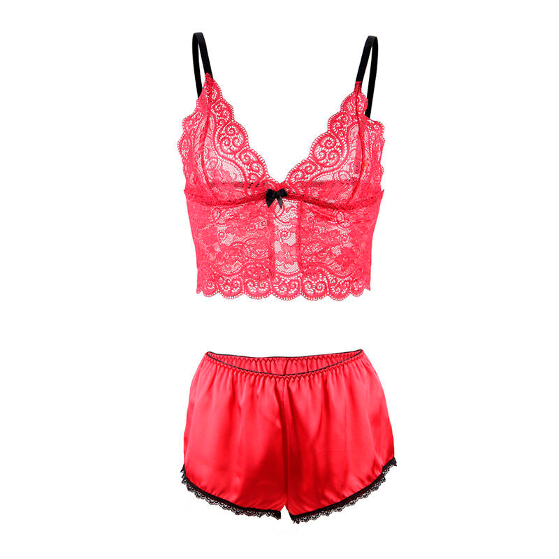 SUBBLIME - 953904 CHEMISIER DE NUIT EN SOIE ET DENTELLE + CULOTTE ROUGE L/XL SUBBLIME SETS