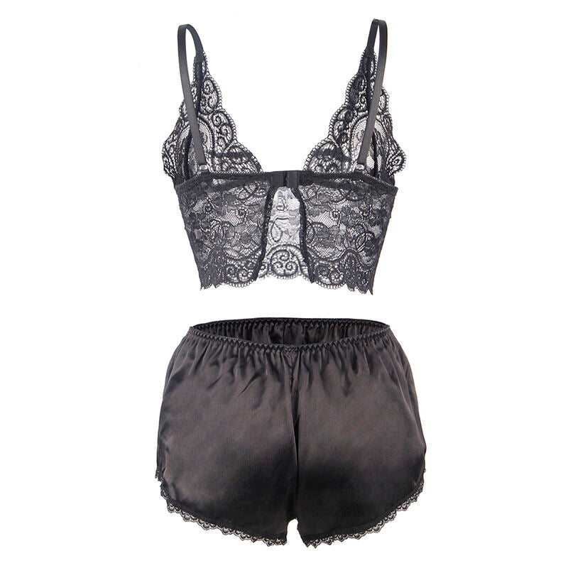 SUBBLIME - 953911 CHEMISIER DE NUIT EN SOIE ET DENTELLE + CULOTTE NOIRE S/M SUBBLIME SETS