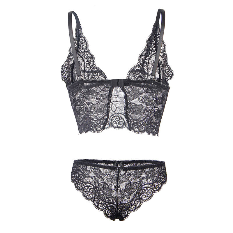 SUBBLIME - 953911 CHEMISIER DE NUIT EN SOIE ET DENTELLE + CULOTTE NOIRE S/M SUBBLIME SETS