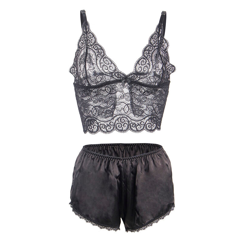 SUBBLIME - 953911 CHEMISIER DE NUIT EN SOIE ET DENTELLE + CULOTTE NOIRE S/M SUBBLIME SETS