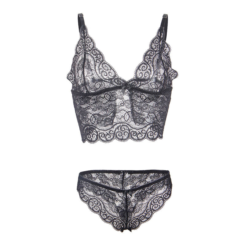 SUBBLIME - 953928 CHEMISIER DE NUIT EN SOIE ET DENTELLE + CULOTTE NOIRE L/XL SUBBLIME SETS