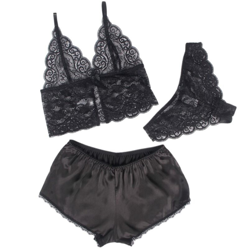 SUBBLIME - 953928 CHEMISIER DE NUIT EN SOIE ET DENTELLE + CULOTTE NOIRE L/XL SUBBLIME SETS