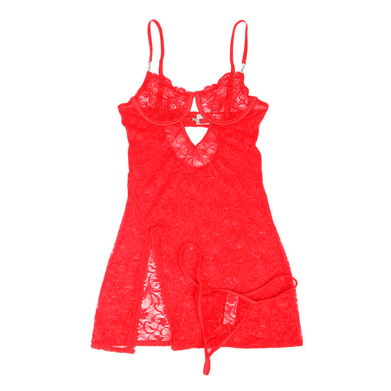 SUBBLIME - 954208 BABYDOLL EN DENTELLE À BRETELLES RÉGLABLES ROUGE S/M SUBBLIME BABYDOLLS