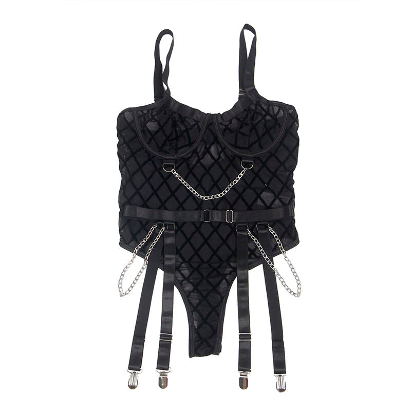 SUBBLIME - 954260 BODY AVEC CHAÎNES + PORTE-JARRETELLES NOIR S/M SUBBLIME BODIES