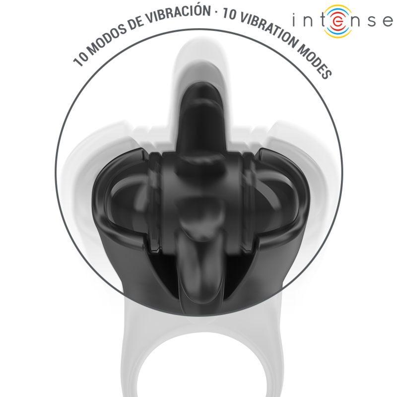 INTENSE - MABEL ANNEAU VIBRANT 10 VIBRATIONS AVEC STIMULATEUR DE CLITORIS NOIR INTENSE COUPLES TOYS
