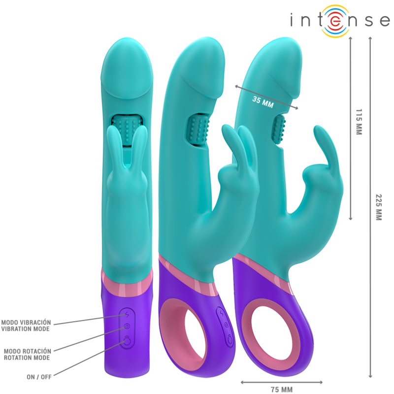 INTENSE - MONICA VIBRATEUR RABBIT AVEC STIMULATEUR DE POINT G ROTATIF BLEU INTENSE FUN