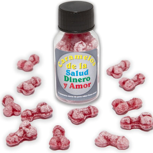 DIABLO PICANTE - 12 BONBONS SANTÉ-ARGENT-AMOUR FORME DE PÉNIS FRAISE/CERISE DIABLO PICANTE