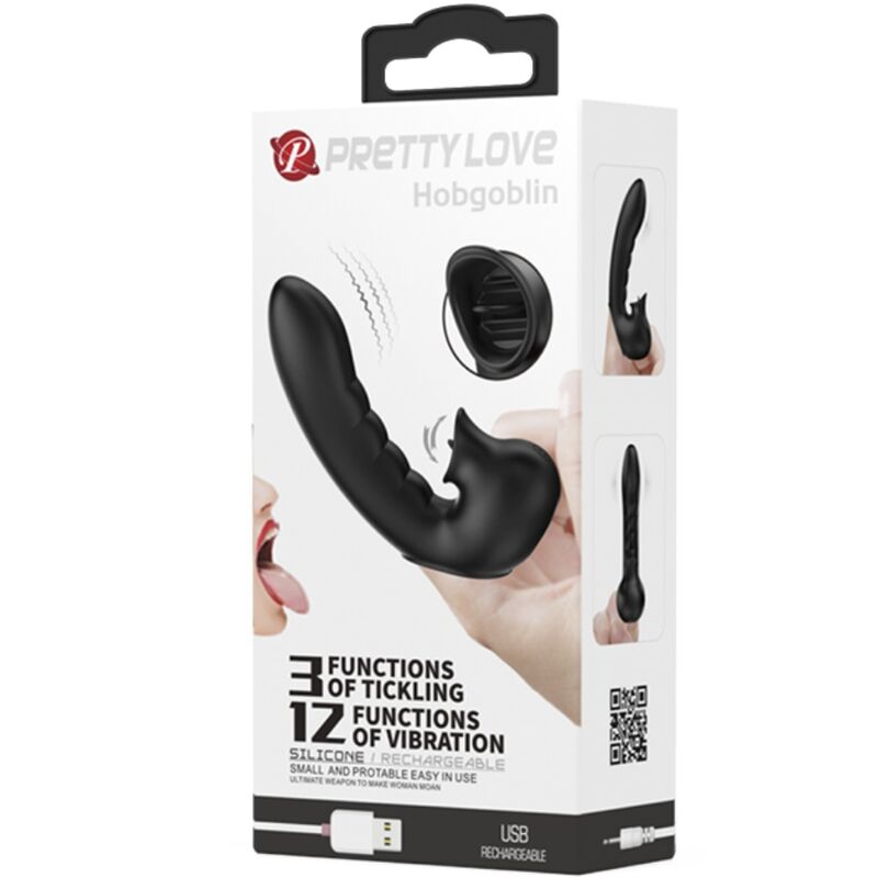 PRETTY LOVE - HOBGOBLIN BOÎTE À DOIGTS VIBRANTS 12 VIBRATIONS + STIMULATEUR DE CLITORIS NOIR PRETTY LOVE
