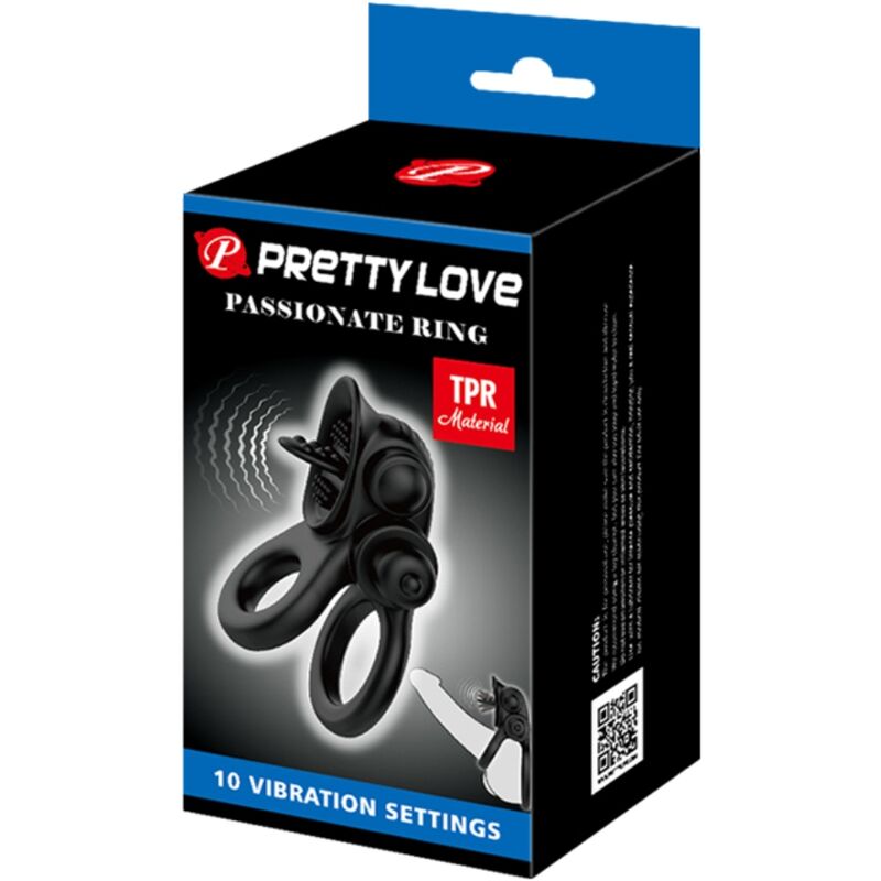 PRETTY LOVE - PASSIONATE RING DOUBLE ANNEAU VIBRANT + STIMULATEUR DE CLITORIS NOIR PRETTY LOVE