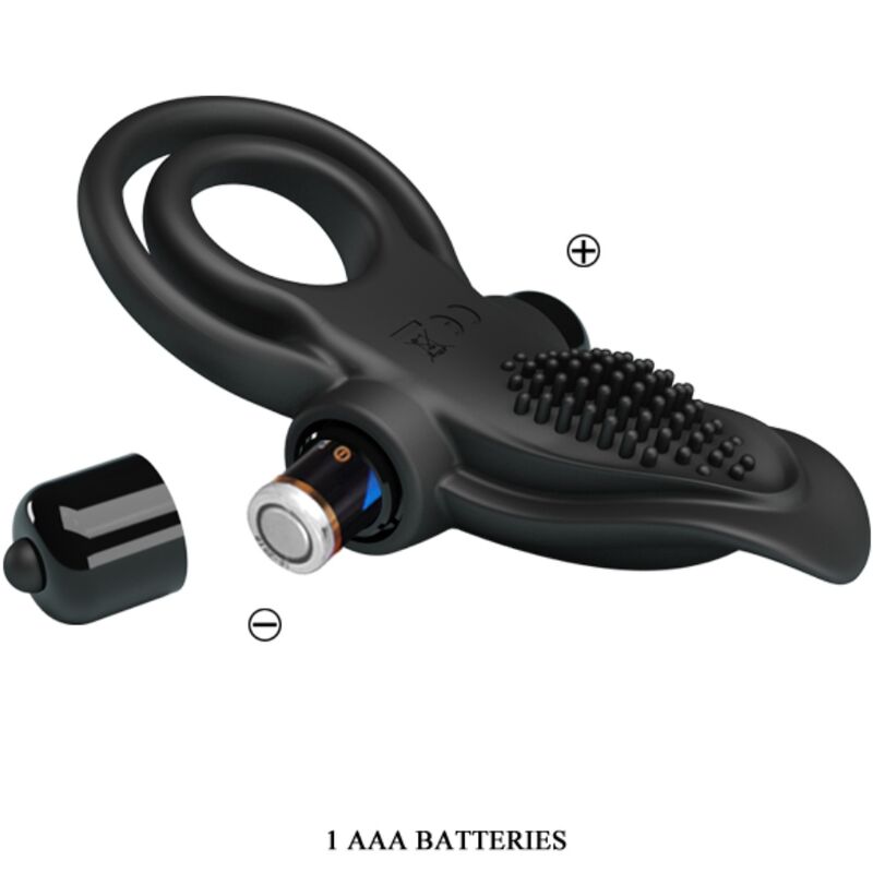 PRETTY LOVE - DOUBLE ANNEAU VIBRANT + STIMULATEUR DE CLITORIS 10 VIBRATIONS NOIR PRETTY LOVE