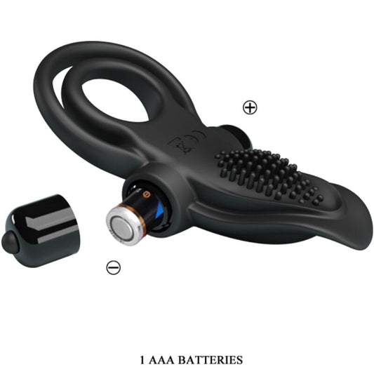 PRETTY LOVE - DOUBLE ANNEAU VIBRANT + STIMULATEUR DE CLITORIS 10 VIBRATIONS NOIR PRETTY LOVE