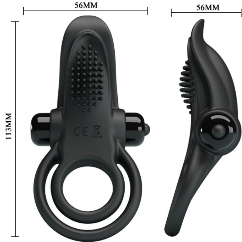 PRETTY LOVE - DOUBLE ANNEAU VIBRANT + STIMULATEUR DE CLITORIS 10 VIBRATIONS NOIR PRETTY LOVE