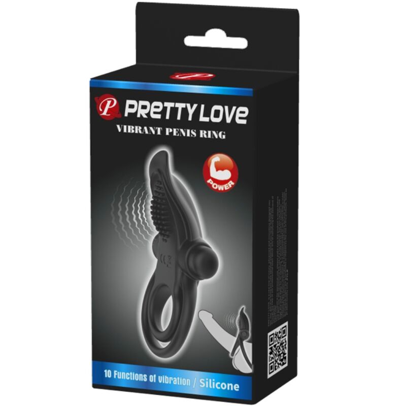 PRETTY LOVE - DOUBLE ANNEAU VIBRANT + STIMULATEUR DE CLITORIS 10 VIBRATIONS NOIR PRETTY LOVE