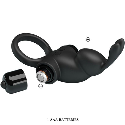 PRETTY LOVE - ANNEAU VIBRANT + STIMULATEUR DE CLITORIS RABBIT 10 VIBRATIONS NOIR PRETTY LOVE