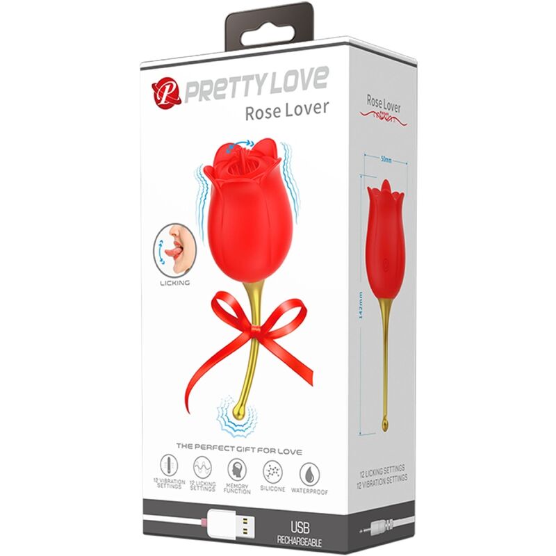 PRETTY LOVE - ROSE LOVER STIMULATEUR DE CLITORIS ROSE 12 VIBRATIONS ROUGE PRETTY LOVE