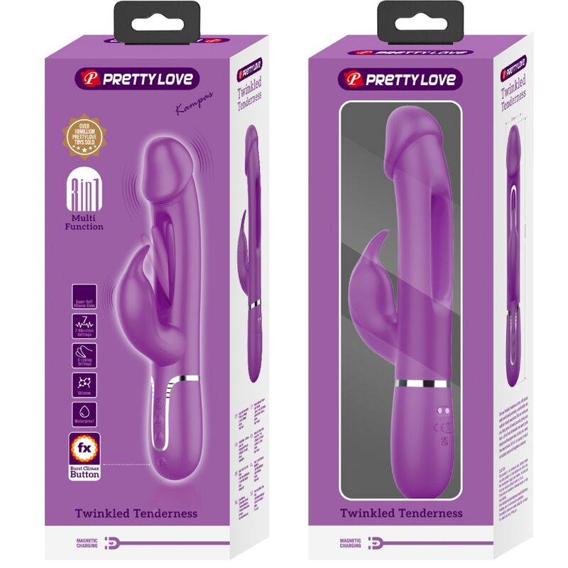 PRETTY LOVE - KAMPAS VIBRATEUR LAPIN MULTIFONCTION 3 EN 1 VIOLET PRETTY LOVE
