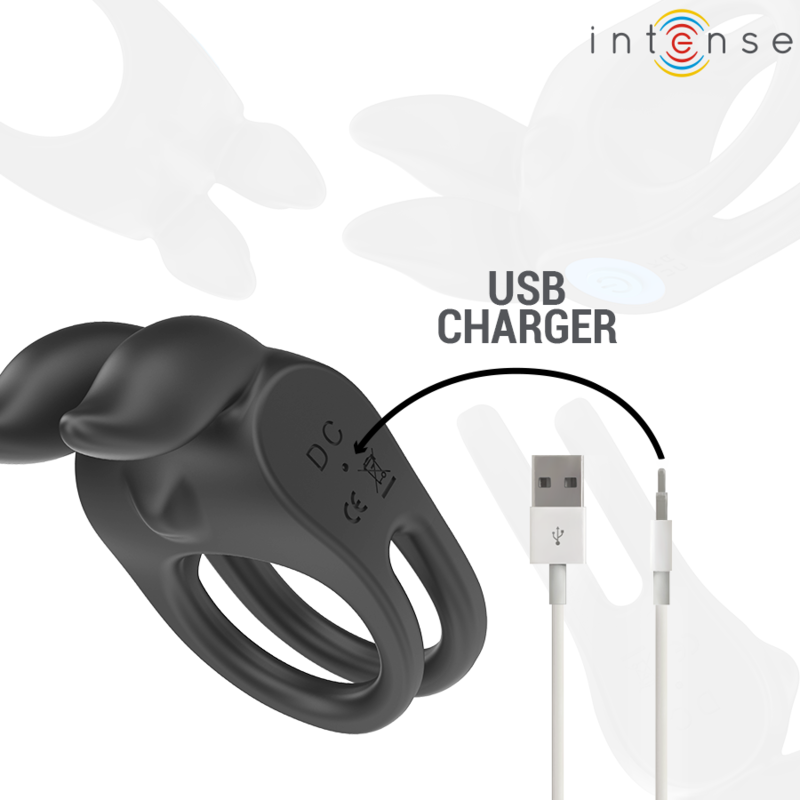 INTENSE - SAM VIBRATEUR DOUBLE ANNEAU PÉNIS 10 VIBRATIONS NOIR INTENSE COUPLES TOYS