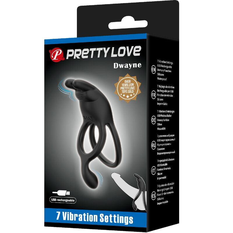 PRETTY LOVE - SETH DOUBLE ANNEAU VIBRANT LAPIN 7 VIBRATIONS NOIR PRETTY LOVE