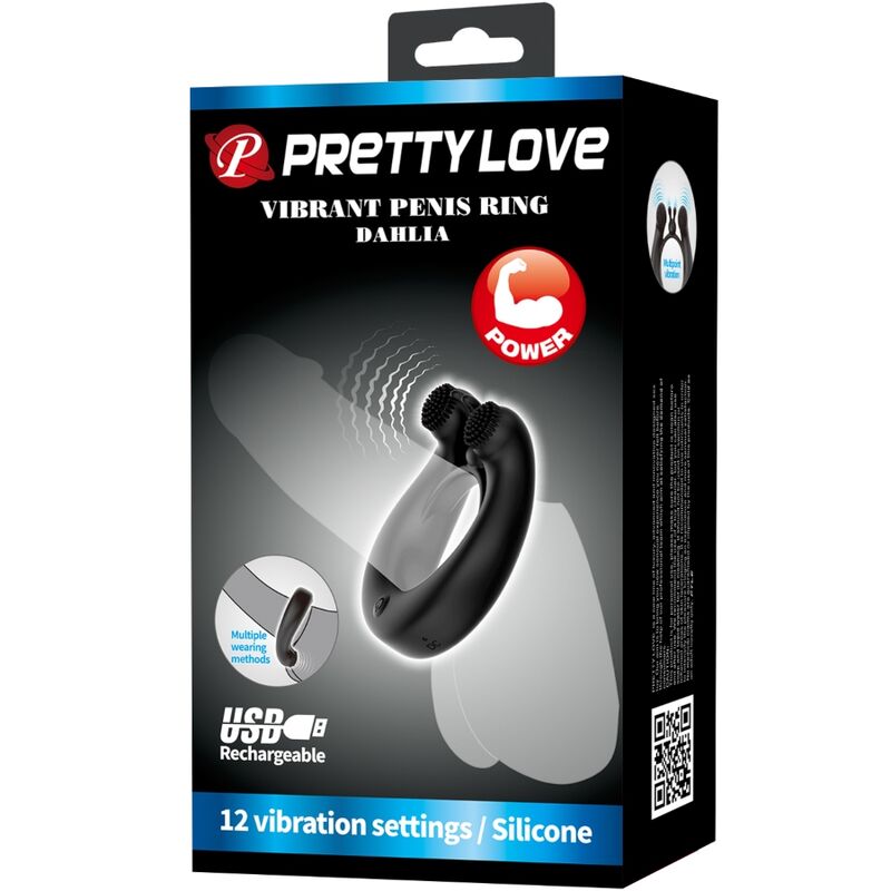 PRETTY LOVE - ANNEAU VIBRANT DAHLIA + STIMULATEUR DE CLITORIS 12 VIBRATIONS NOIR PRETTY LOVE