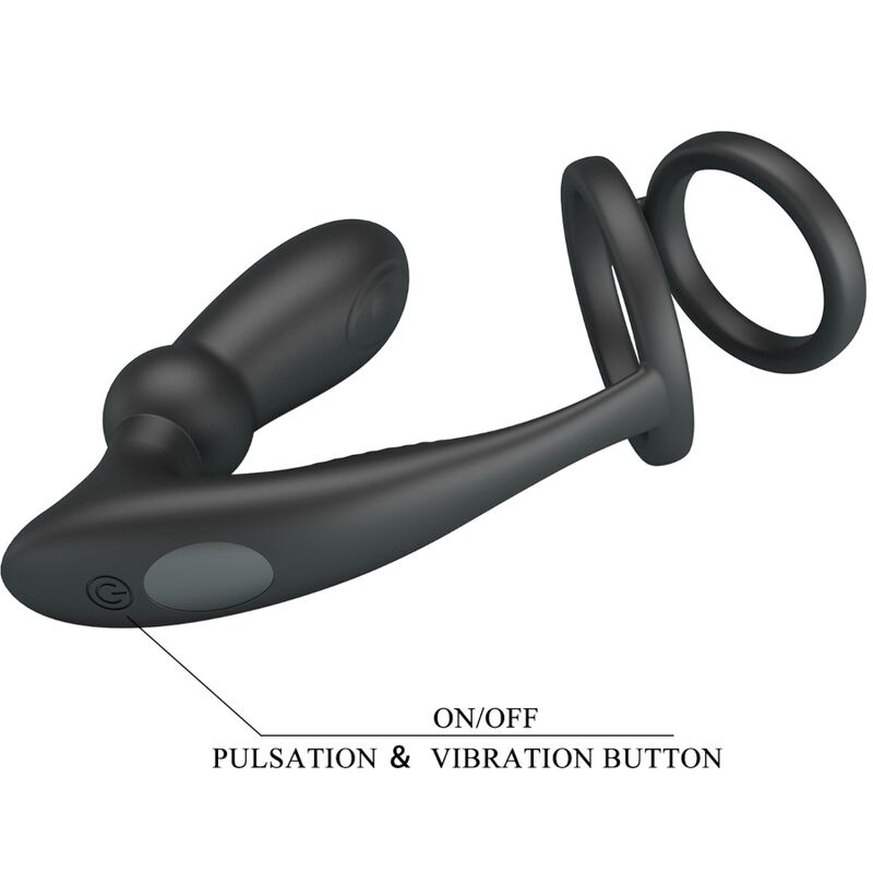 PRETTY LOVE - ANNEAU PÉNIS EMONI + PLUG ANAL 12 VIBRATIONS NOIR PRETTY LOVE