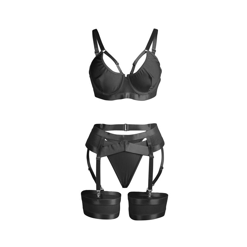 SUBBLIME - 955236 ENSEMBLE SOUTIEN-GORGE BONDAGE NOIR AVEC JARRETELLE S/M SUBBLIME SETS