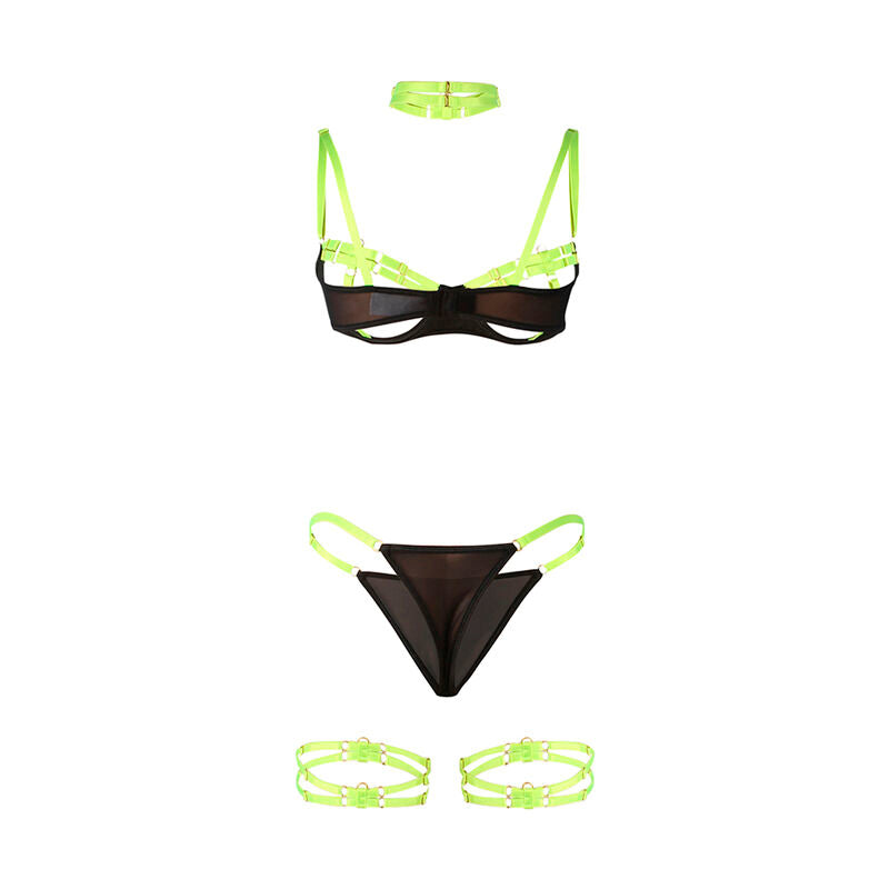SUBBLIME - 955274 ENSEMBLE SOUTIEN-GORGE AVEC COLLIER ET DÉTAILS DE JAMBES VERT FLUORESCENT S/M SUBBLIME SETS