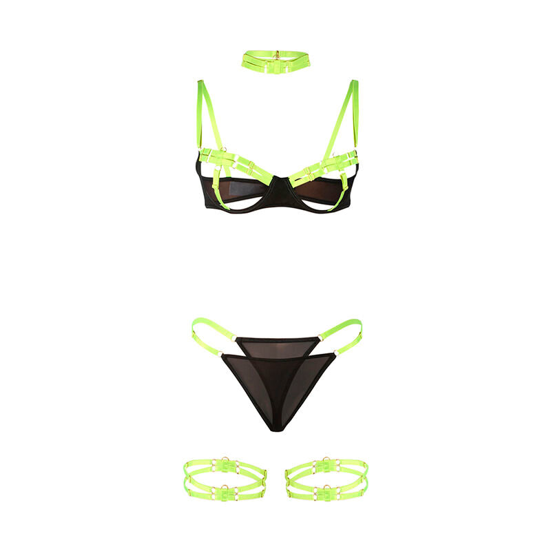 SUBBLIME - 955281 ENSEMBLE SOUTIEN-GORGE AVEC COLLIER ET DÉTAILS DE JAMBES VERT FLUORESCENT L/XL SUBBLIME SETS